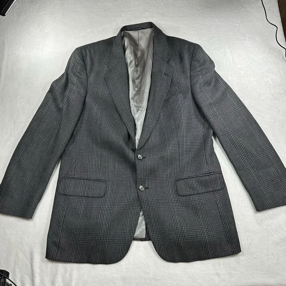 Vintage Burberrys’ Gray Glen Plaid 100% Wool Sport Coat Blazer Mens 46R USA